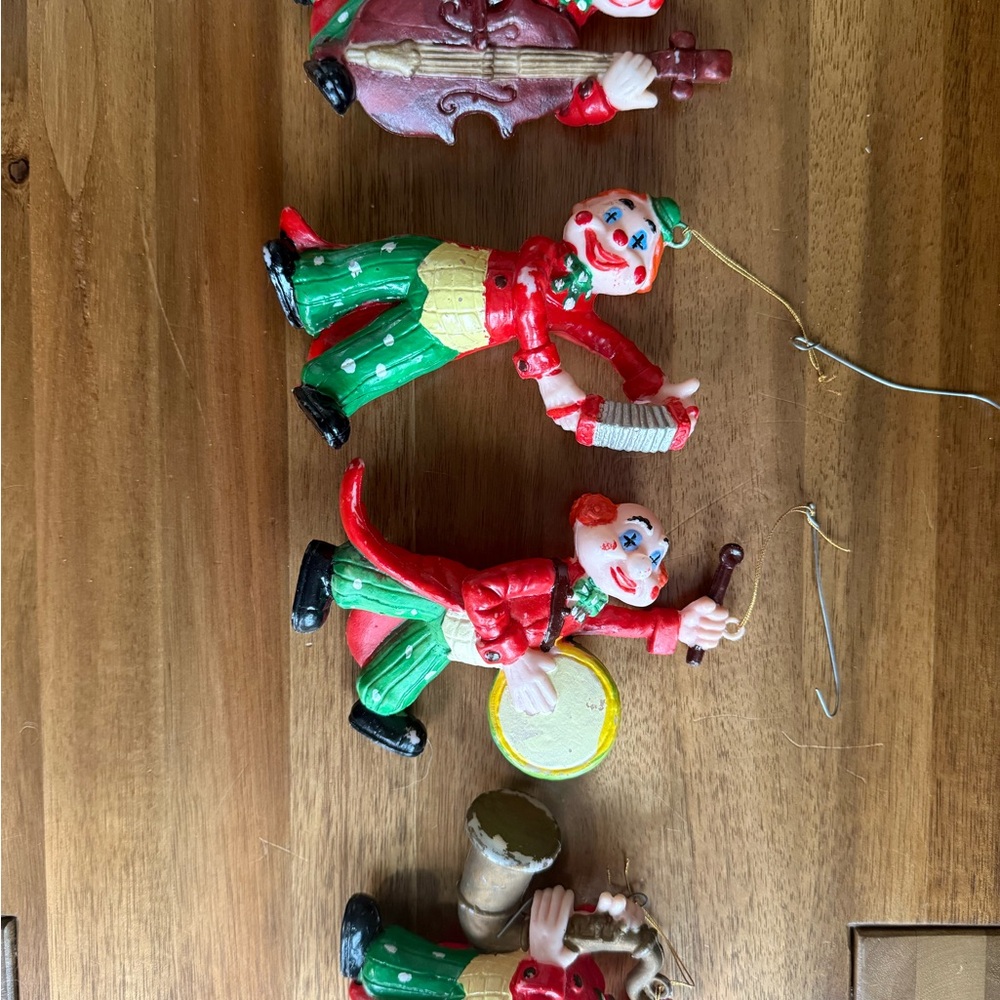 Colorful Clown Musician Blow mold ornament Set
